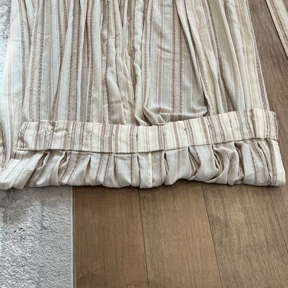 Vtg Pinch Pleat Curtain 2 Panels Drapery woven textured Ivory Brown mcm‎ Boho - Picture 9 of 12